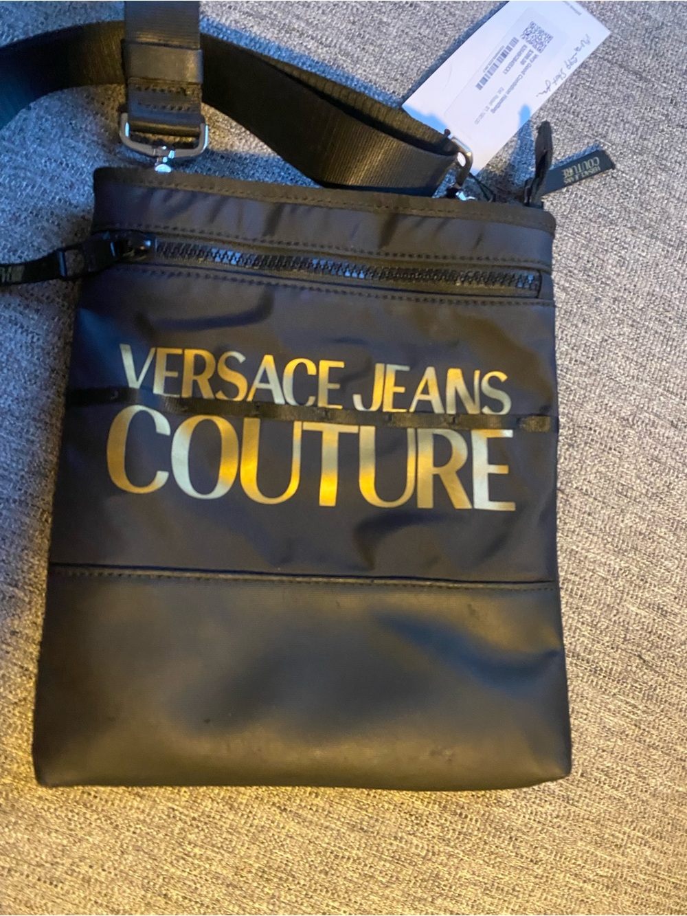 Versace Jeans Collection Black and Gold Logo Crossbody Pouch